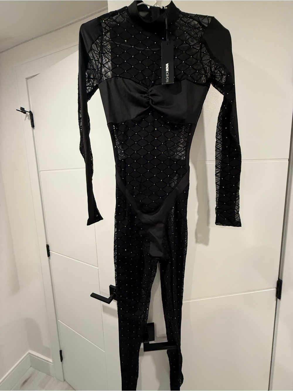 Fashion Nova Weekend Nights Mesh Jumpsuit Black XS